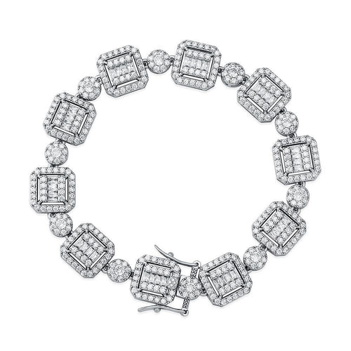 12mm Baguette Clustered Tennis Bracelet 14K - ICECI