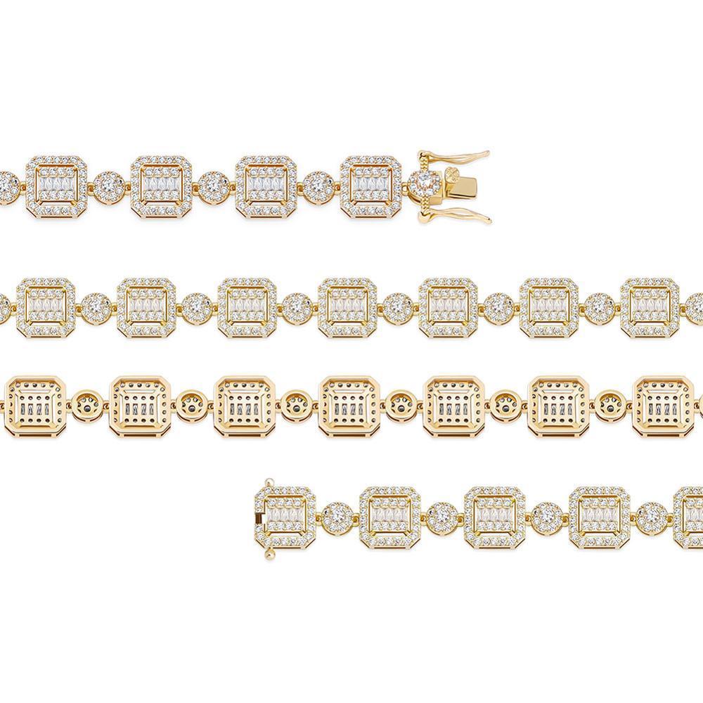 12mm Baguette Clustered Tennis Bracelet 14K - ICECI
