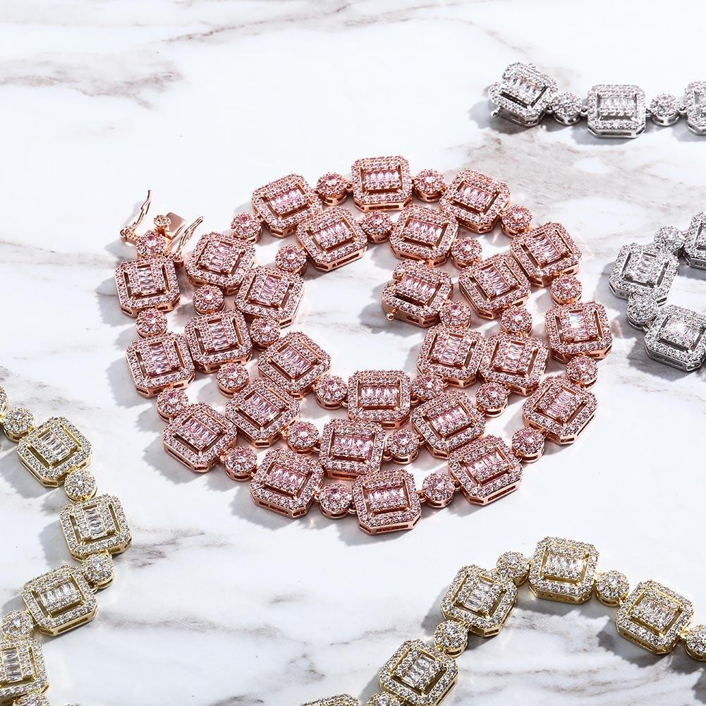 12mm Baguette Clustered Tennis Chain 14K - ICECI