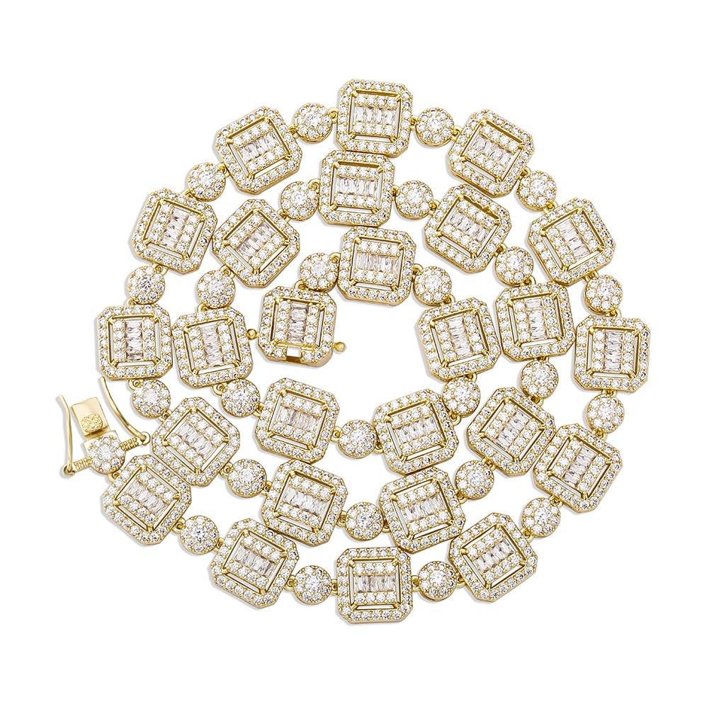 12mm Baguette Clustered Tennis Chain 14K - ICECI