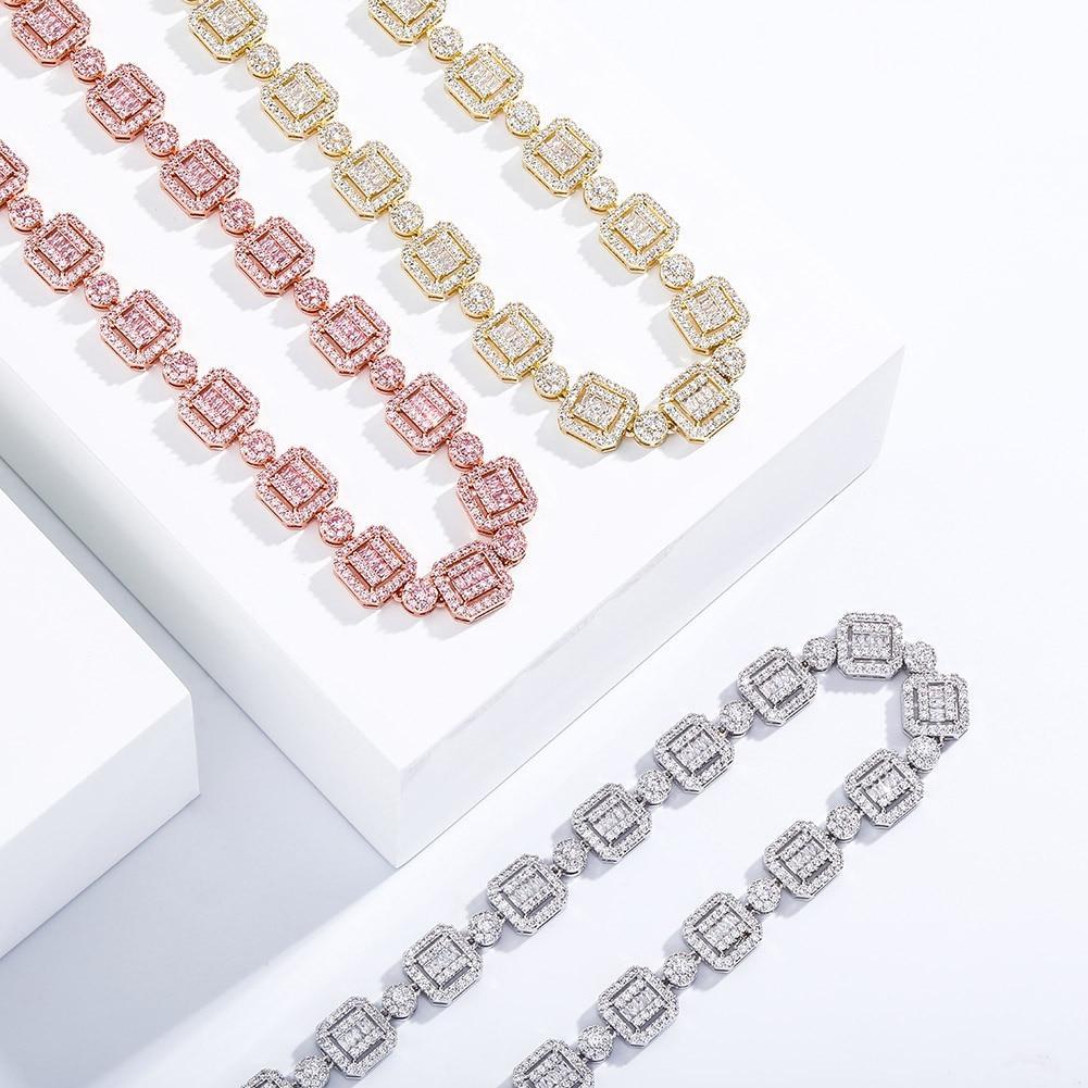 12mm Baguette Clustered Tennis Chain 14K - ICECI