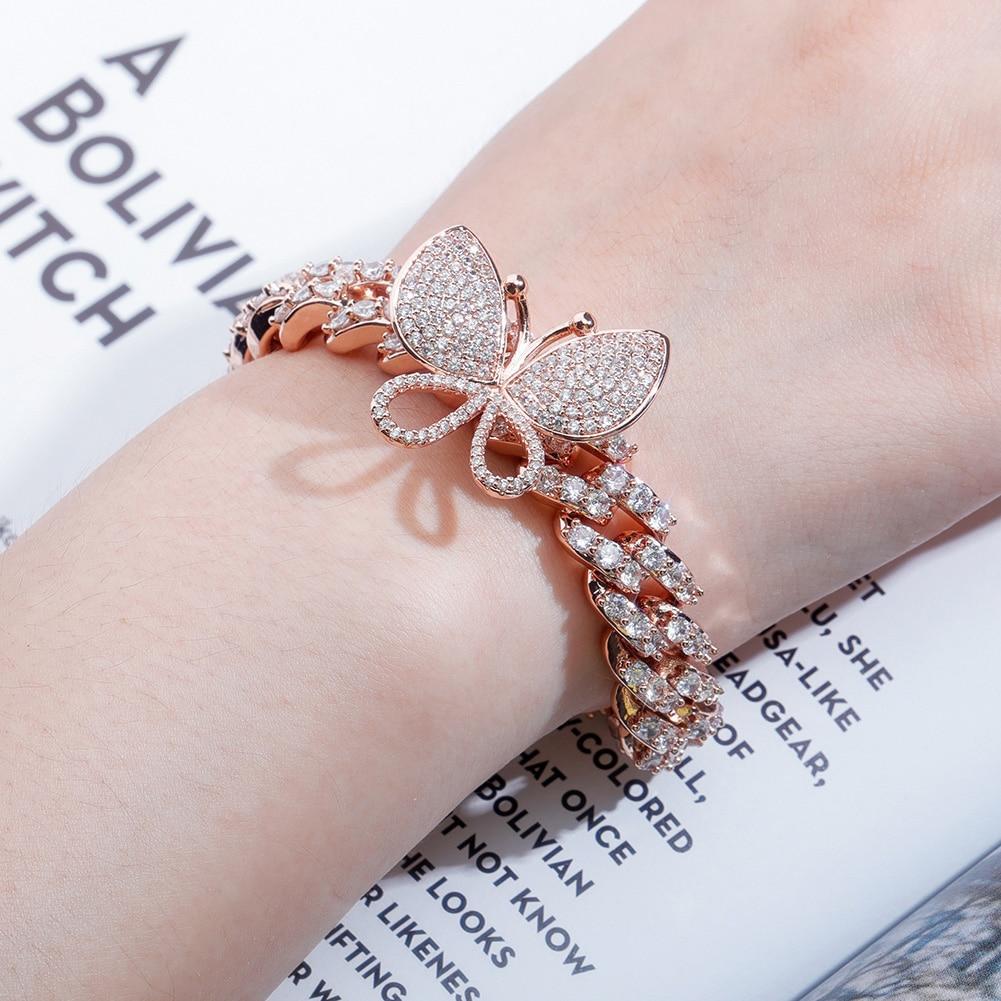 12mm Rotatable Butterfly Cuban Bracelet 14K - ICECI