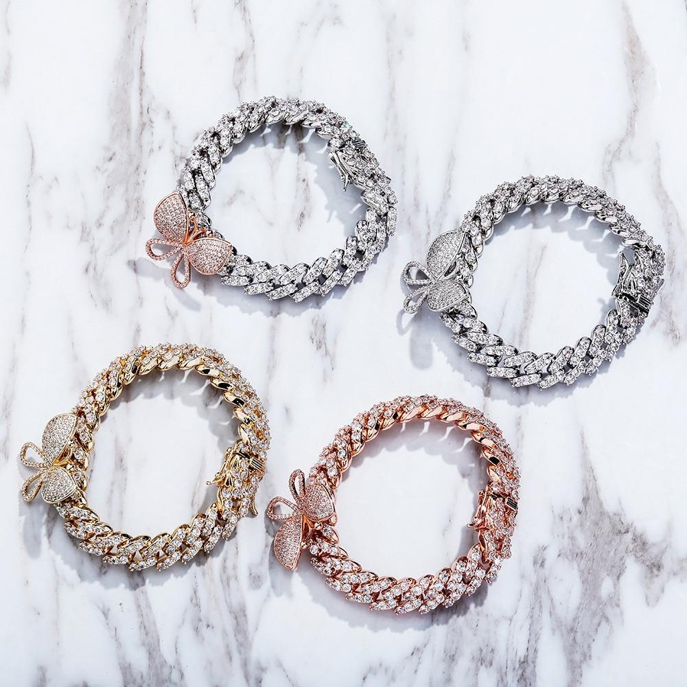 12mm Rotatable Butterfly Cuban Bracelet 14K - ICECI