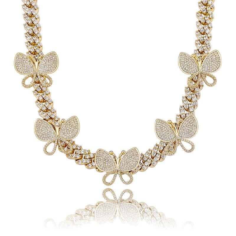 12mm Rotatable Butterfly Cuban Necklace 14K - ICECI