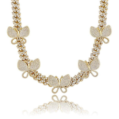 12mm Rotatable Butterfly Cuban Necklace 14K - ICECI