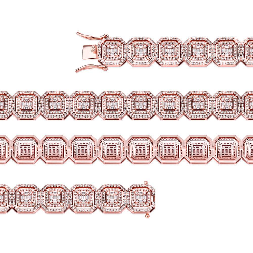 13mm Clustered Baguette Tennis Bracelet 14K - ICECI