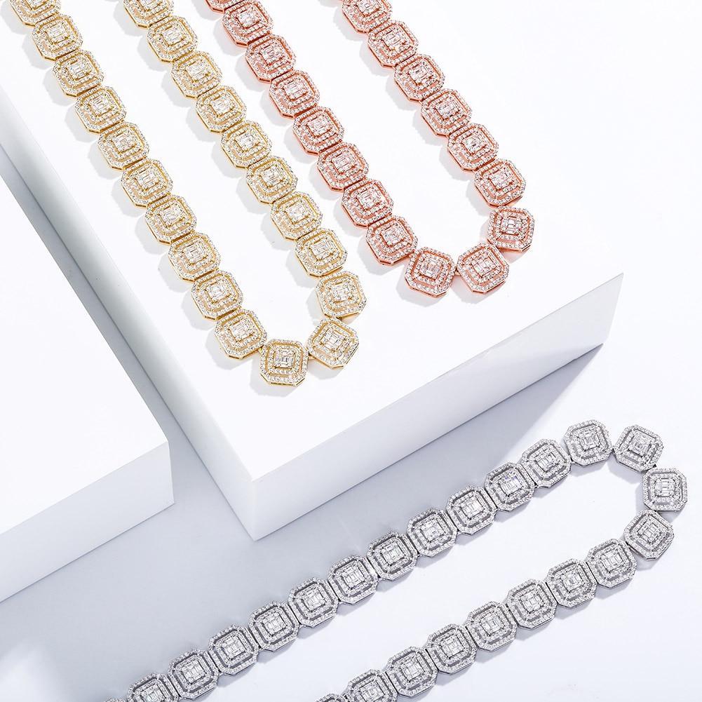 13mm Clustered Baguette Tennis Chain 14K - ICECI