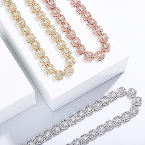 13mm Clustered Baguette Tennis Chain 14K - ICECI