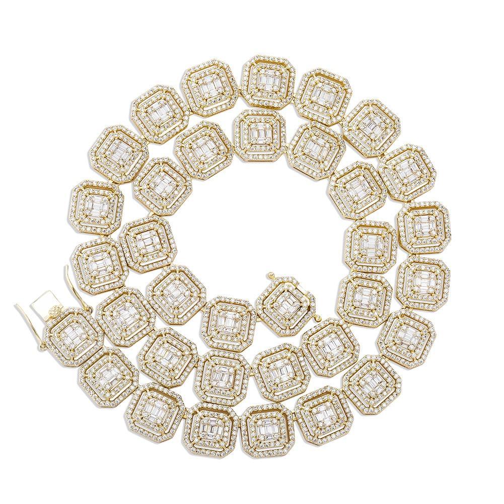 13mm Clustered Baguette Tennis Chain 14K - ICECI