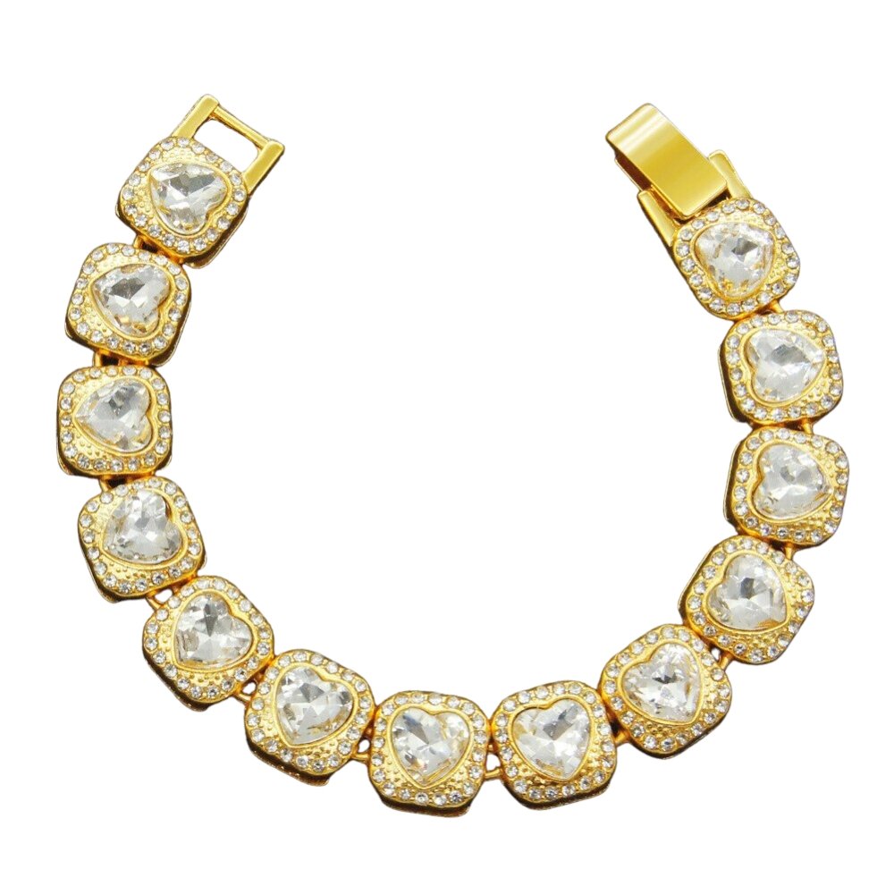 13mm Clustered Heart Tennis Bracelet 14K - ICECI