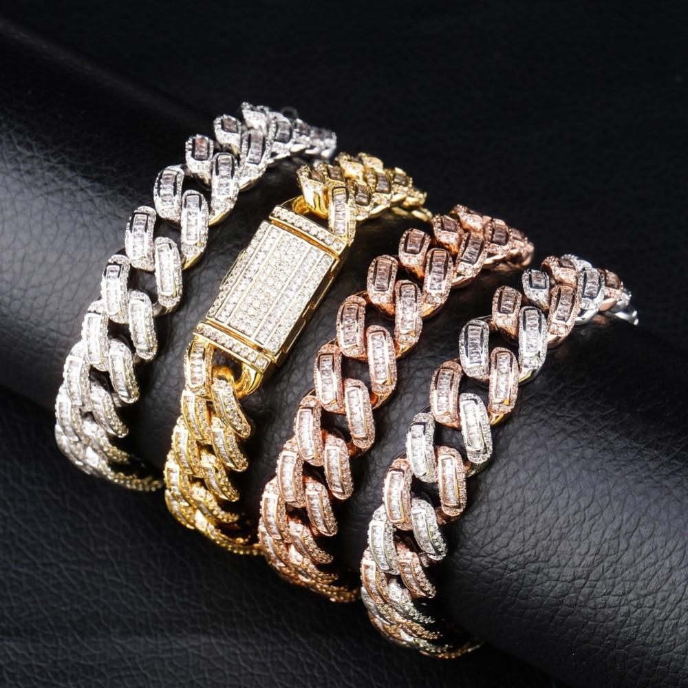 14mm Box Baguette Cuban Link Bracelet 18K - ICECI