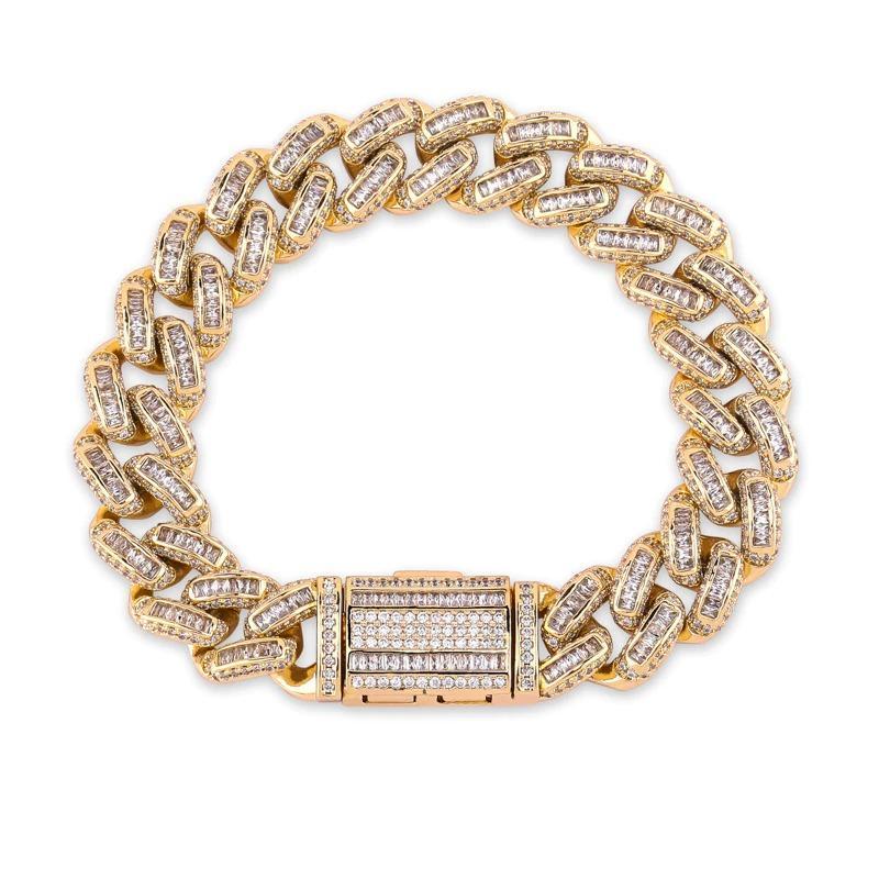 14mm Box Baguette Cuban Link Bracelet 18K - ICECI