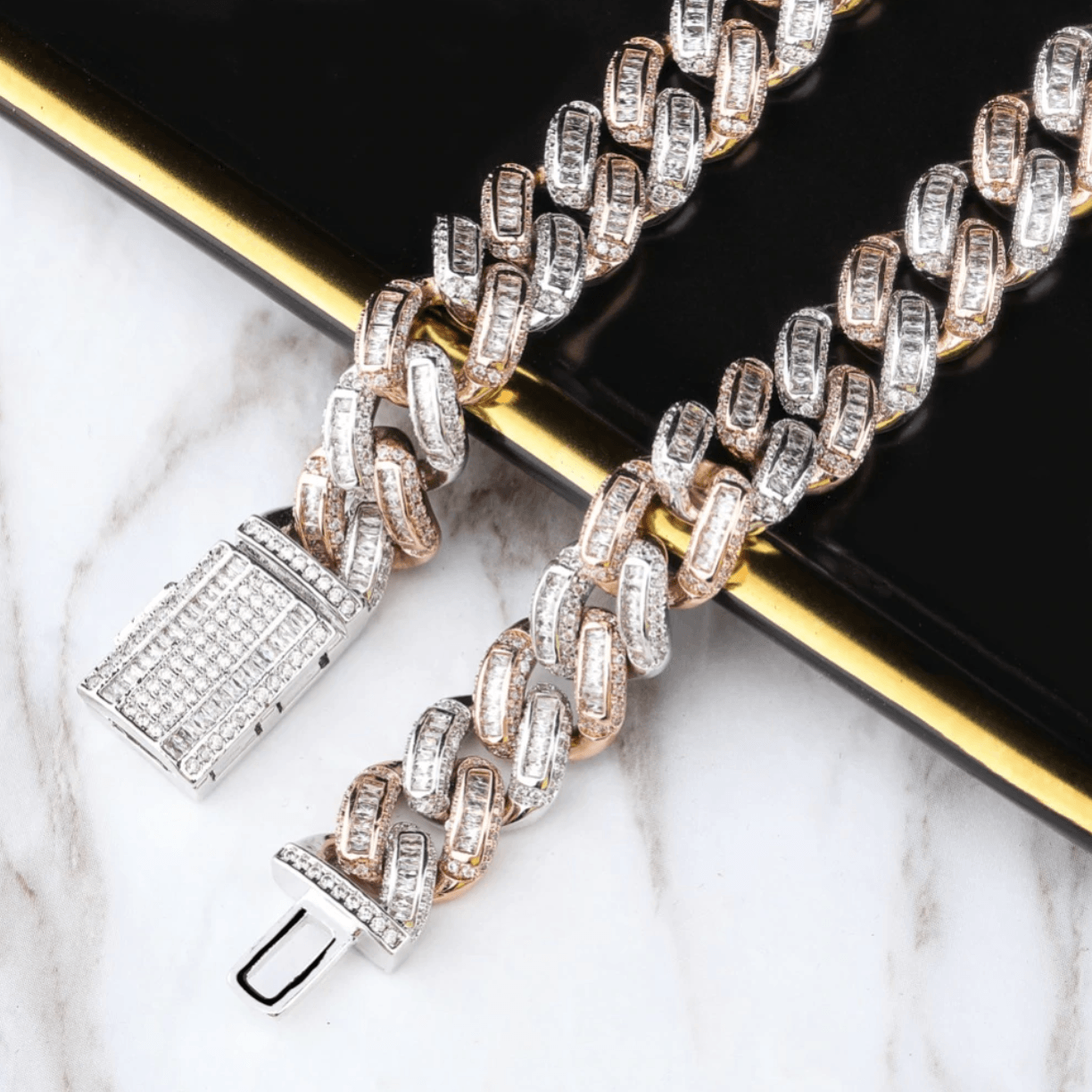 14mm Box Baguette Cuban Link Chain 18K - ICECI