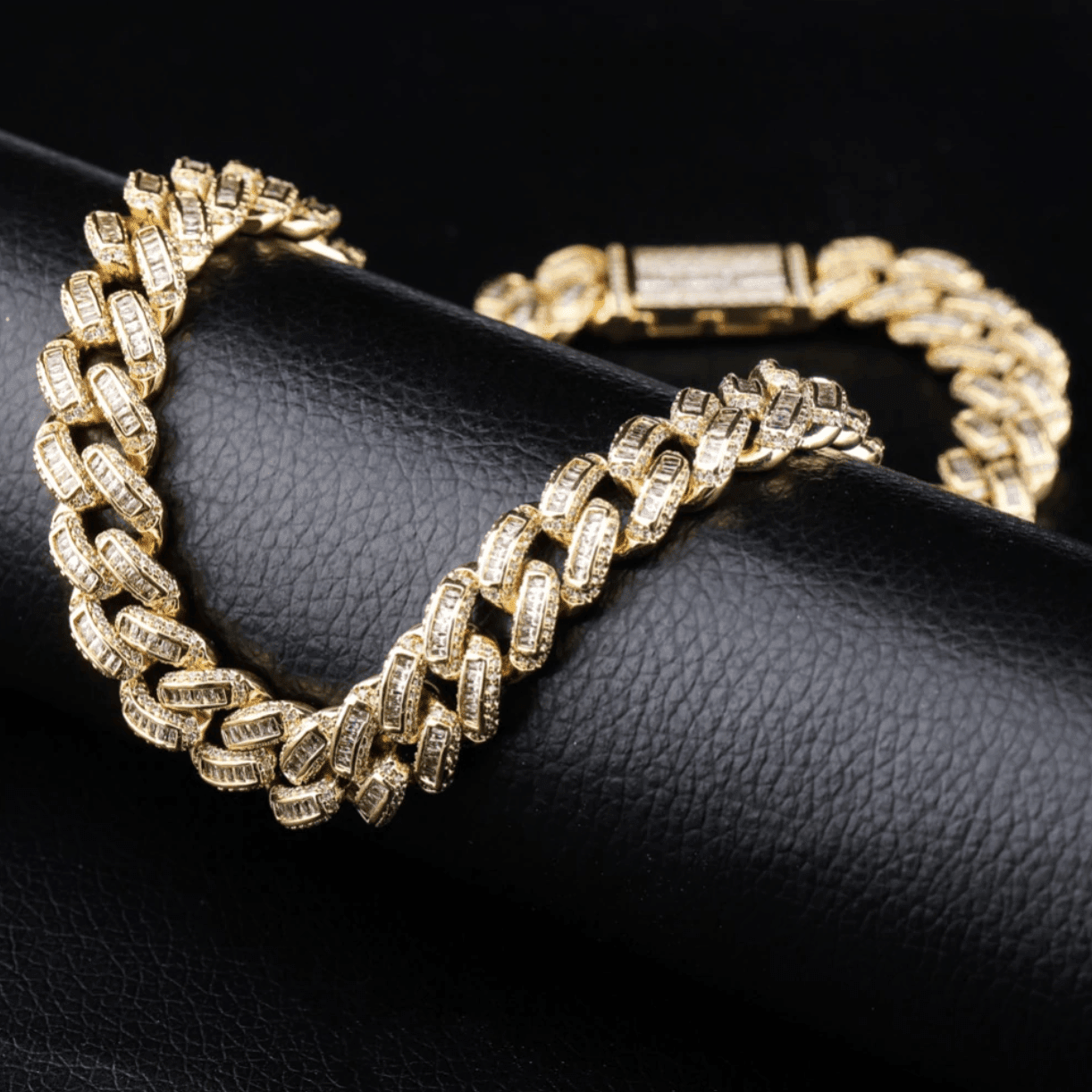 14mm Box Baguette Cuban Link Chain 18K - ICECI