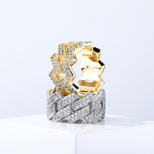 14mm Diamond Prong Link Ring 14K - ICECI