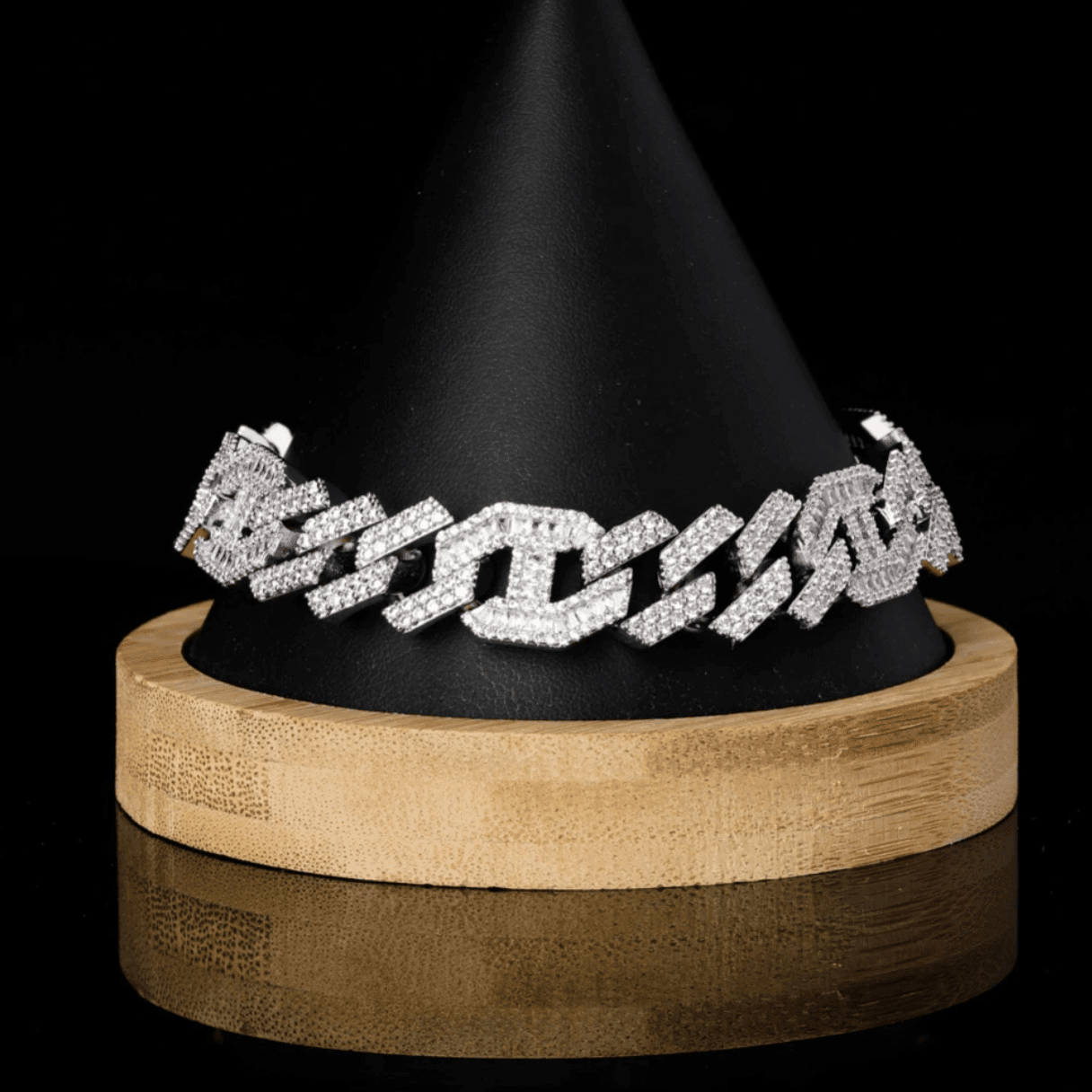 14mm Prong Baguette Coffee Bean Curb Bracelet 18K - ICECI