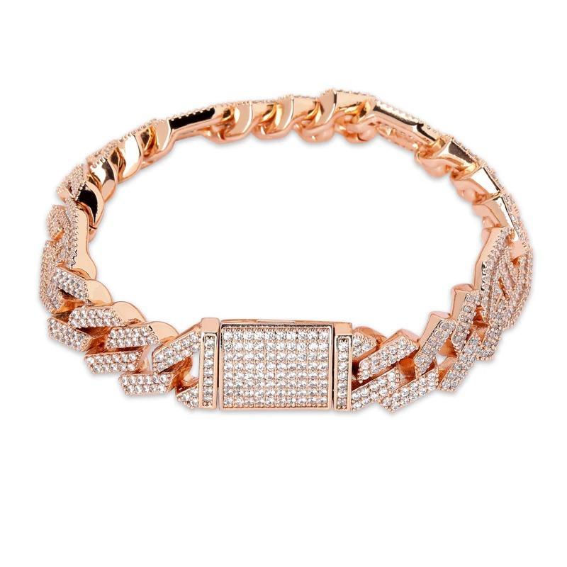 14mm Prong Baguette Coffee Bean Curb Bracelet 18K - ICECI
