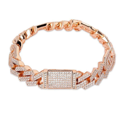 14mm Prong Baguette Coffee Bean Curb Bracelet 18K - ICECI