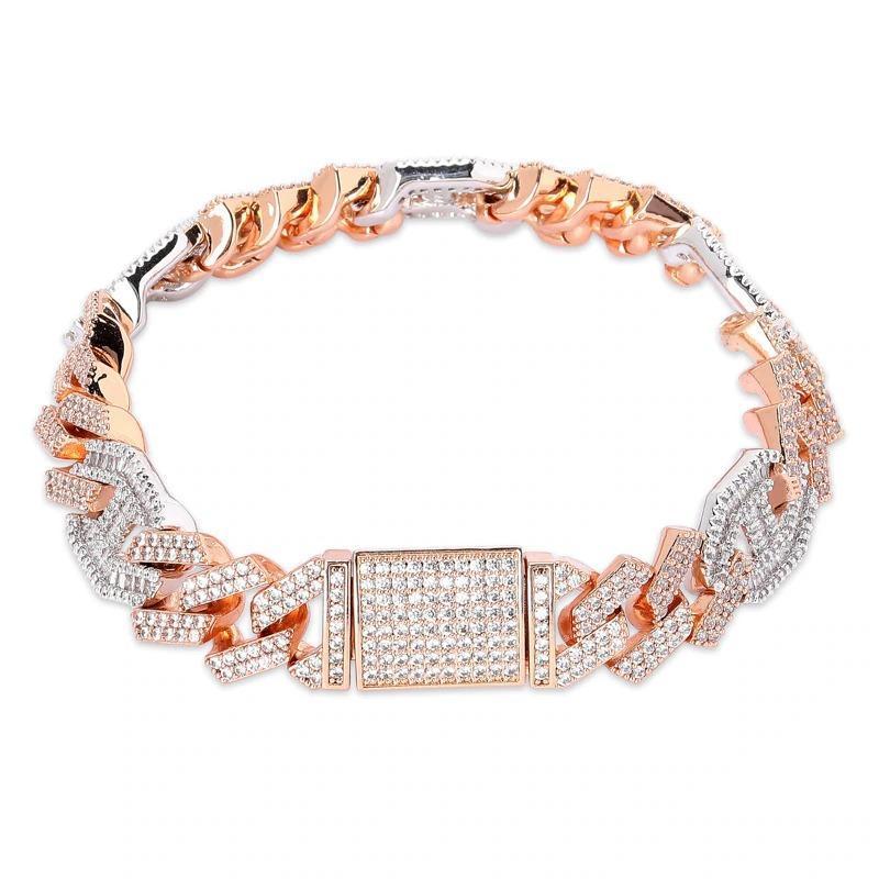 14mm Prong Baguette Coffee Bean Curb Bracelet 18K - ICECI