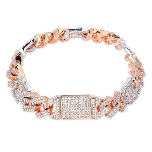 14mm Prong Baguette Coffee Bean Curb Bracelet 18K - ICECI