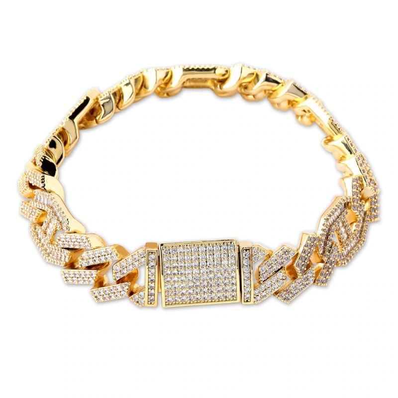 14mm Prong Baguette Coffee Bean Curb Bracelet 18K - ICECI