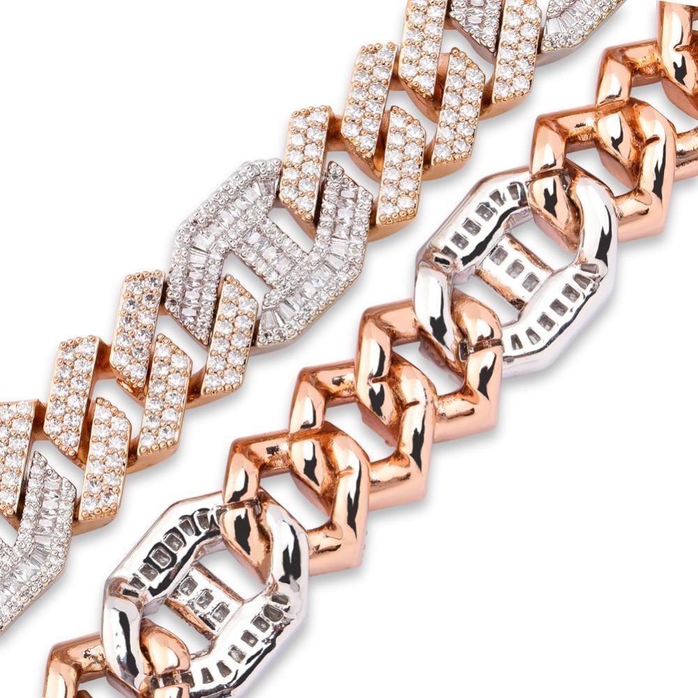 14mm Prong Baguette Coffee Bean Curb Bracelet 18K - ICECI