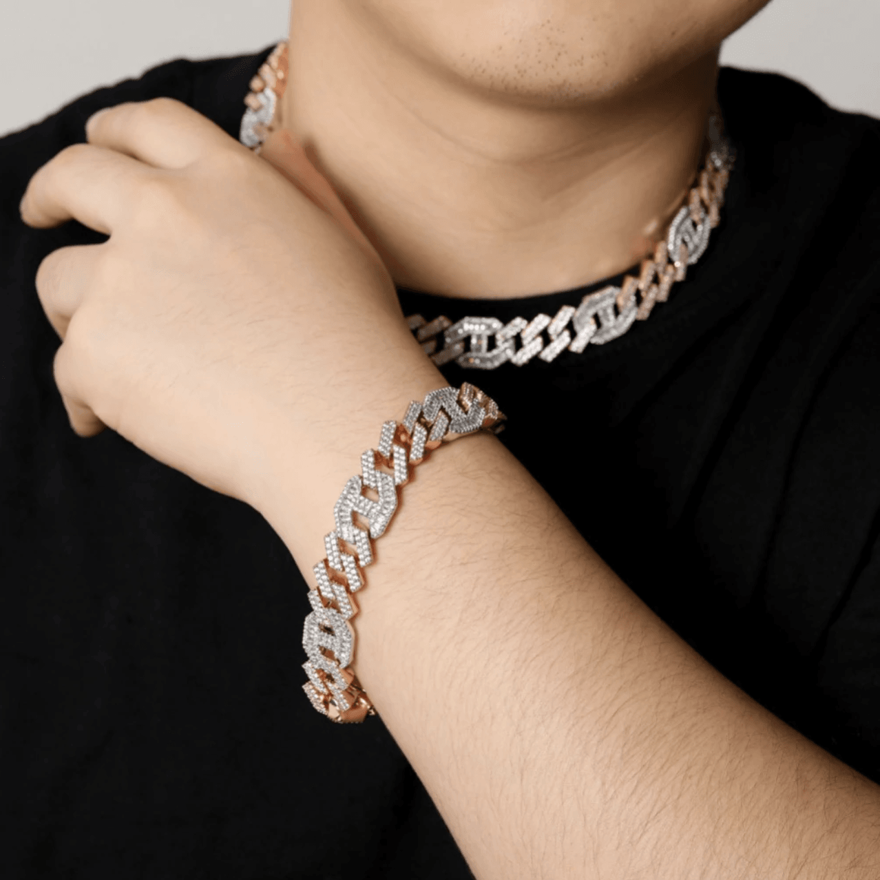 14mm Prong Baguette Coffee Bean Curb Bracelet 18K - ICECI