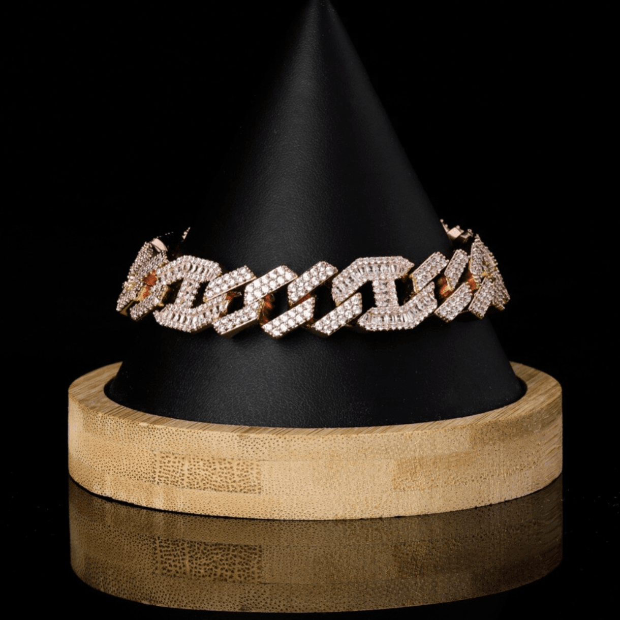 14mm Prong Baguette Coffee Bean Curb Bracelet 18K - ICECI