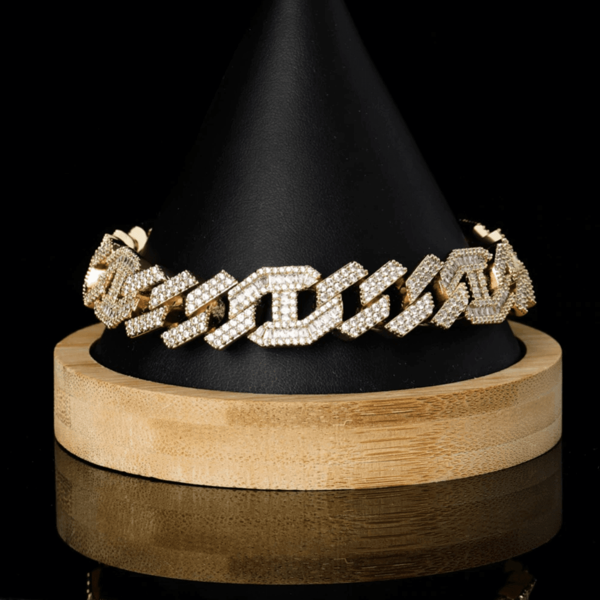 14mm Prong Baguette Coffee Bean Curb Bracelet 18K - ICECI