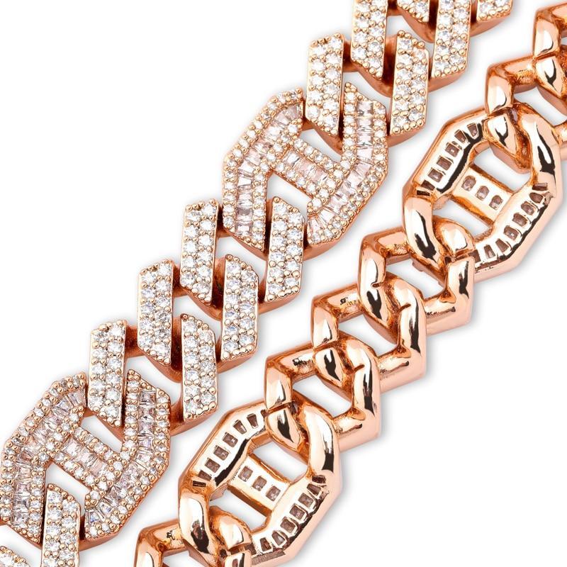 14mm Prong Baguette Coffee Bean Curb Bracelet 18K - ICECI