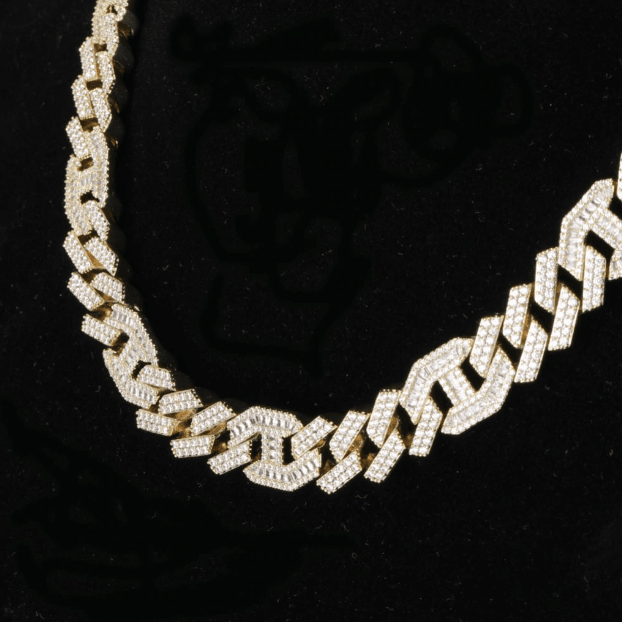 14mm Prong Baguette Coffee Bean Curb Chain 18K - ICECI