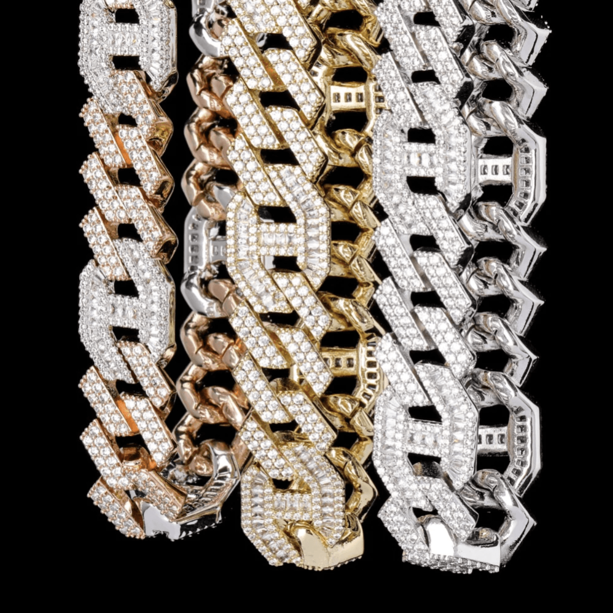 14mm Prong Baguette Coffee Bean Curb Chain 18K - ICECI