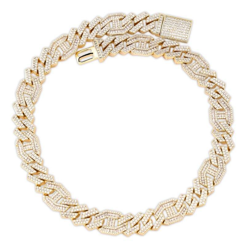 14mm Prong Baguette Coffee Bean Curb Chain 18K - ICECI