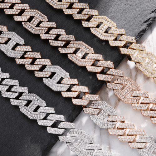 14mm Prong Baguette Coffee Bean Curb Chain 18K - ICECI