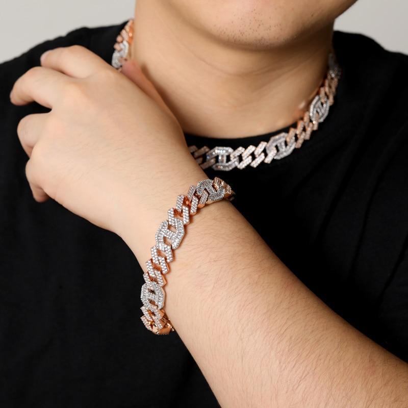 14mm Prong Baguette Coffee Bean Curb Chain 18K - ICECI