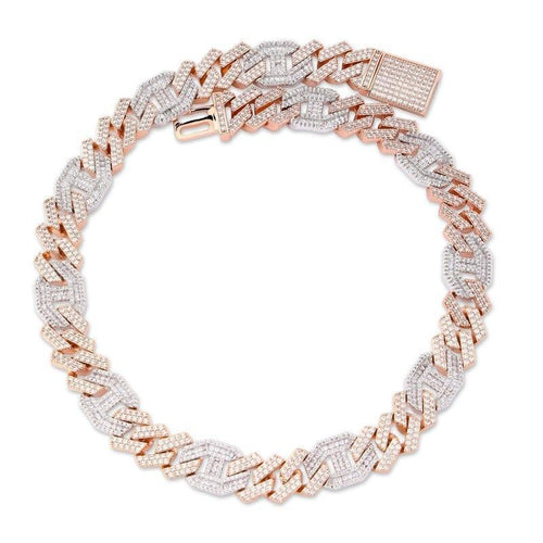 14mm Prong Baguette Coffee Bean Curb Chain 18K - ICECI