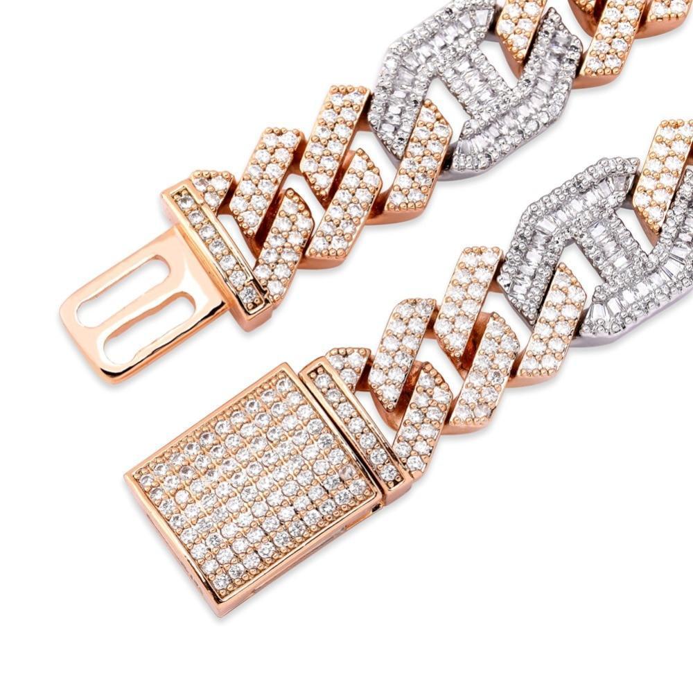 14mm Prong Baguette Coffee Bean Curb Chain 18K - ICECI