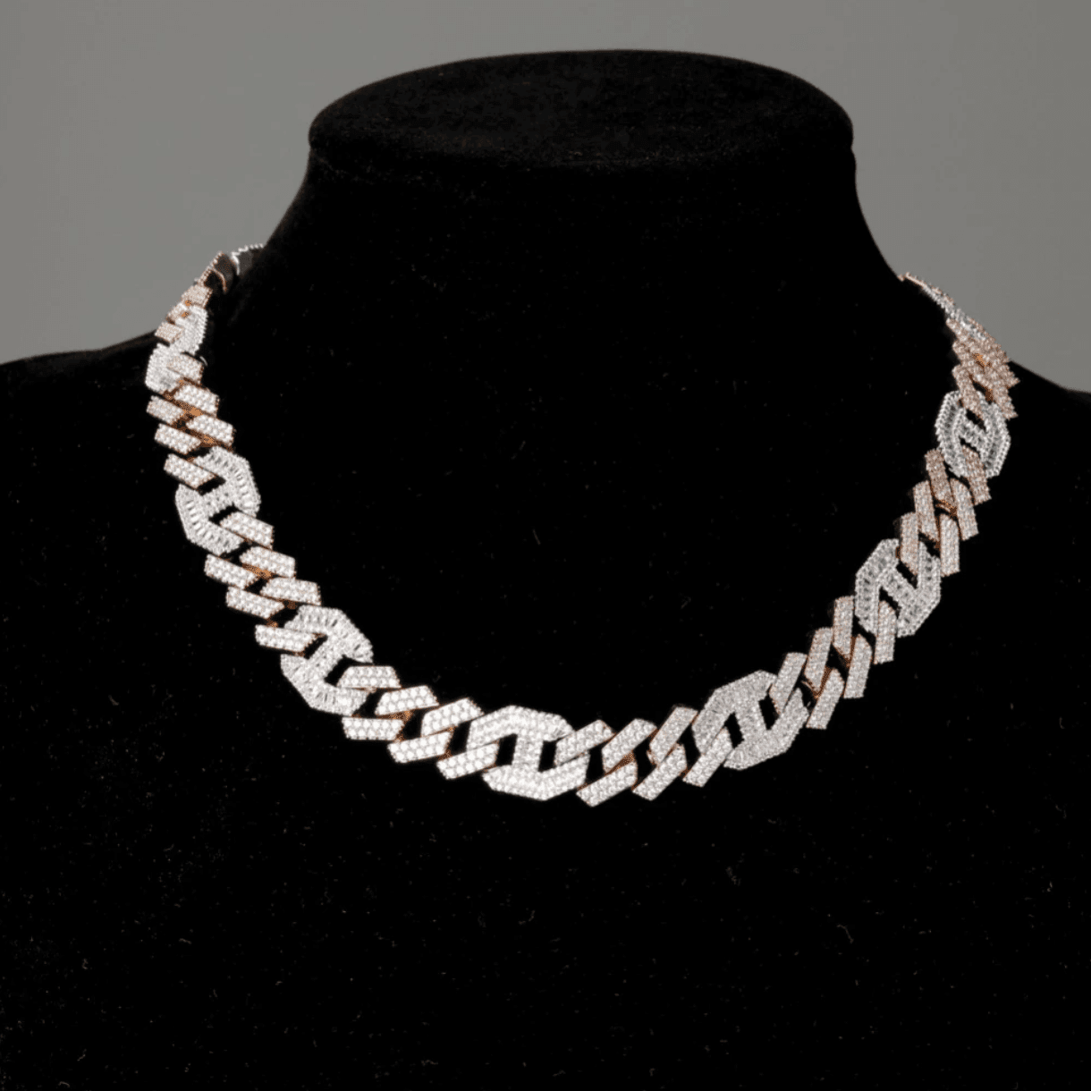 14mm Prong Baguette Coffee Bean Curb Chain 18K - ICECI