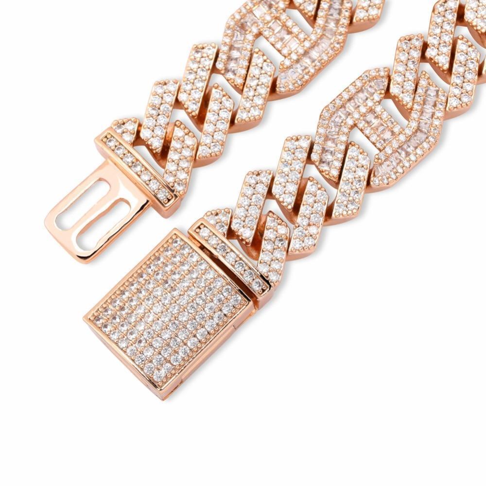 14mm Prong Baguette Coffee Bean Curb Chain 18K - ICECI