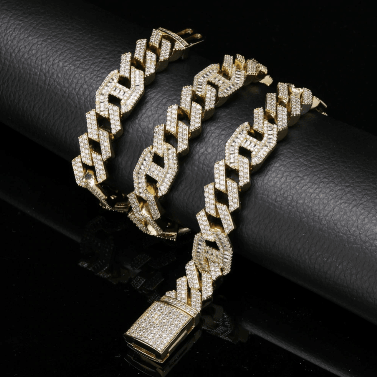 14mm Prong Baguette Coffee Bean Curb Chain 18K - ICECI