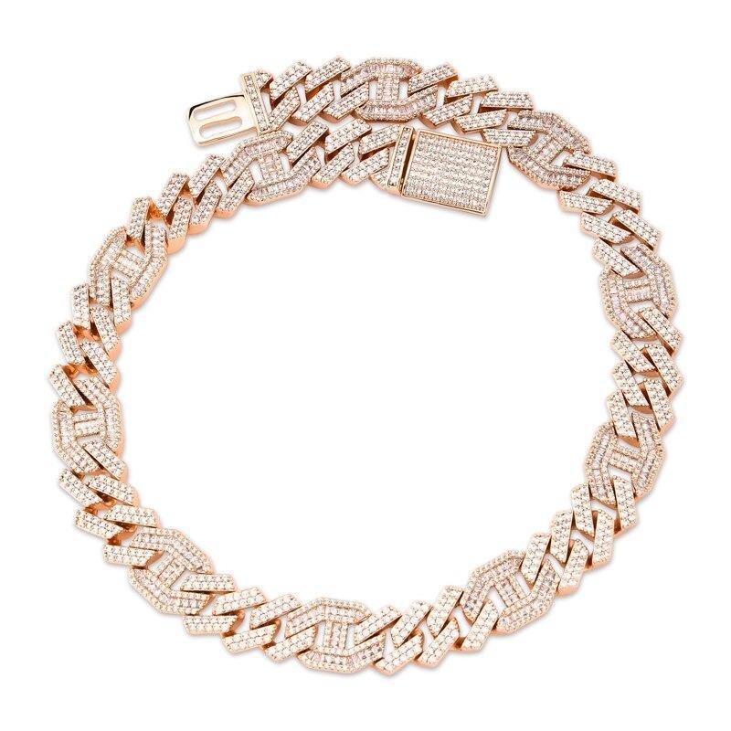 14mm Prong Baguette Coffee Bean Curb Chain 18K - ICECI