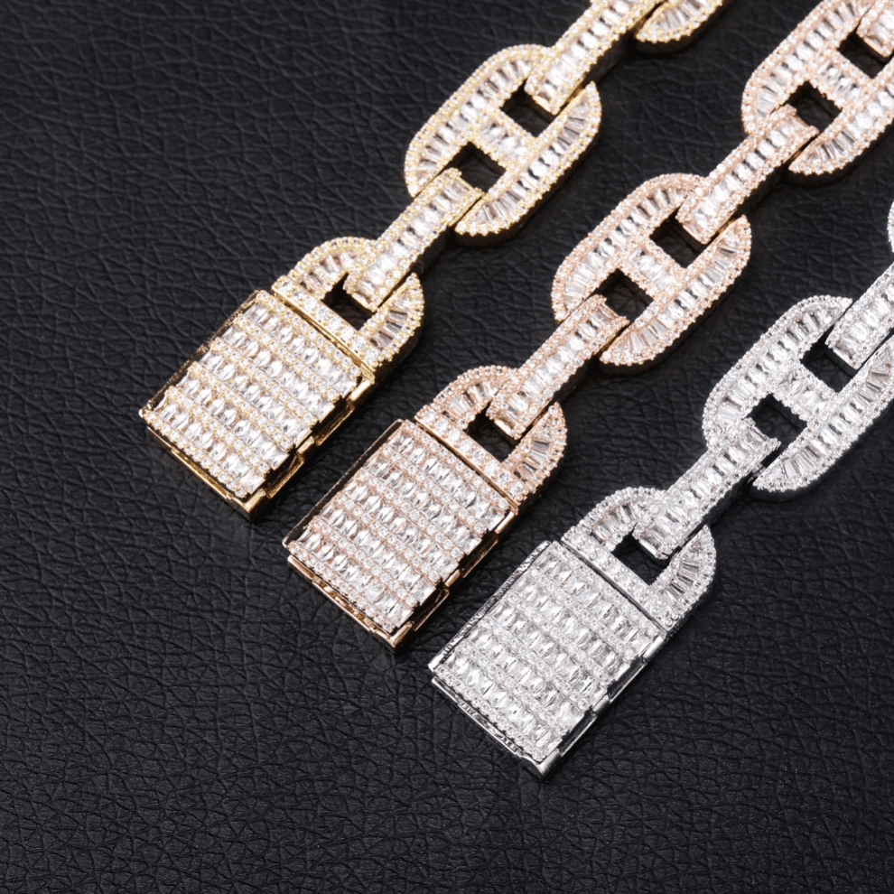 15mm Baguette Mariner Bracelet 14K - ICECI