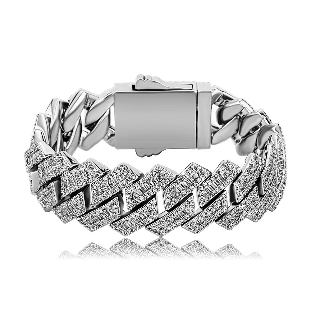 18mm Baguette Prong Link Bracelet 14K - ICECI