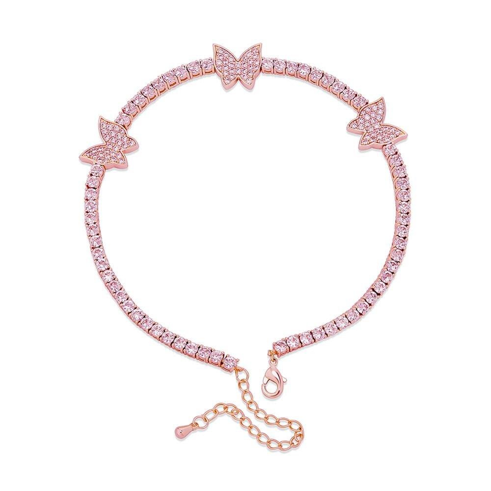 3mm Butterfly Tennis Anklet 14K - ICECI