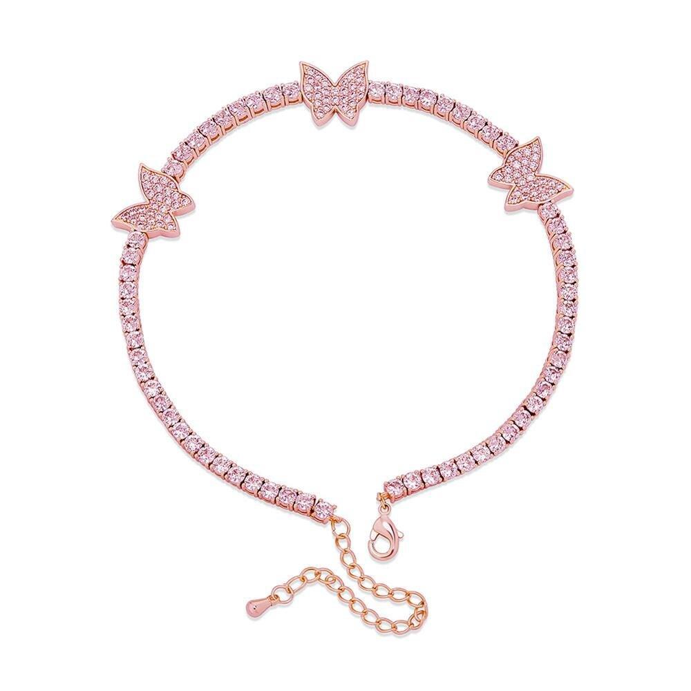 3mm Butterfly Tennis Anklet 14K - ICECI