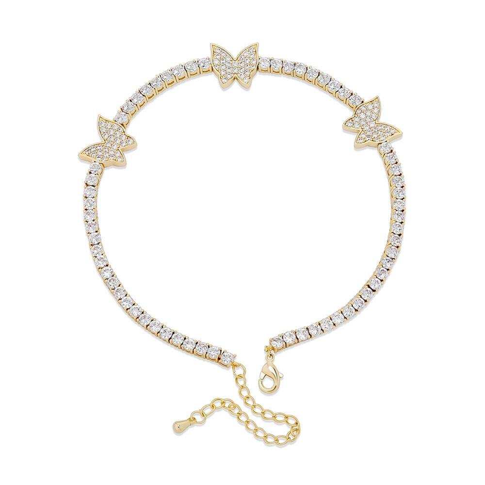 3mm Butterfly Tennis Anklet 14K - ICECI