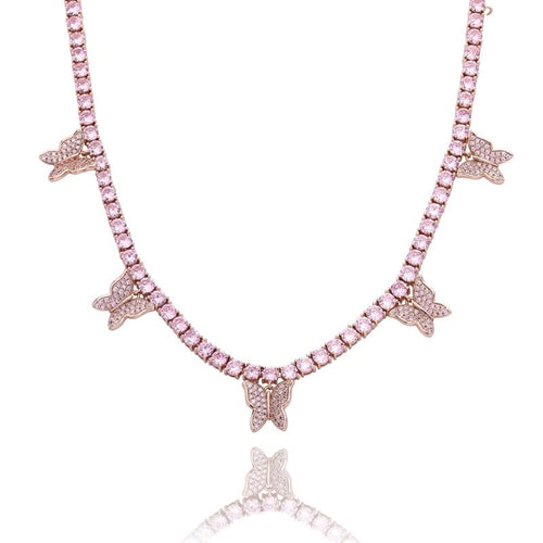 4mm Choker Butterfly Tennis Necklace 14K - ICECI