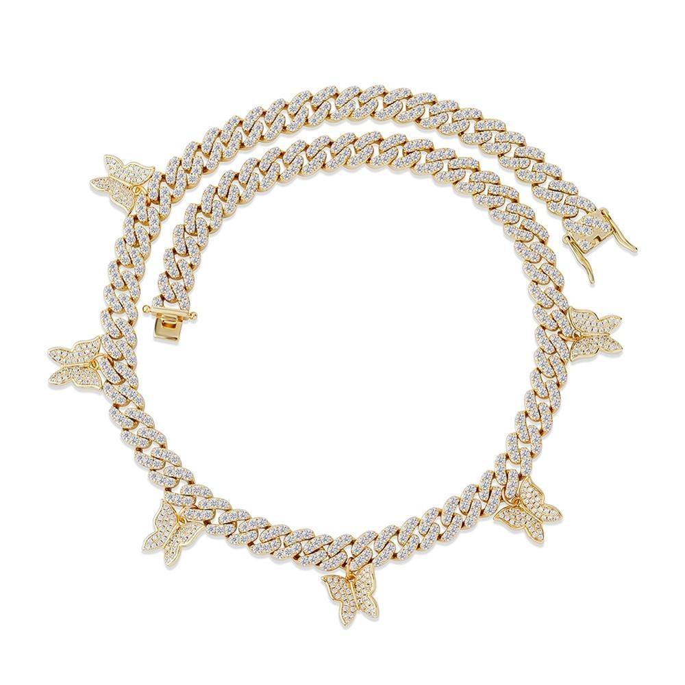 8mm Baby Butterfly Cuban Necklace 14K - ICECI