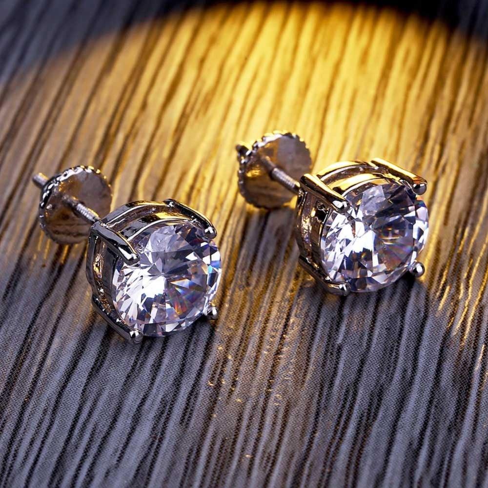 8mm Diamond Round Stud Earrings 18K - ICECI