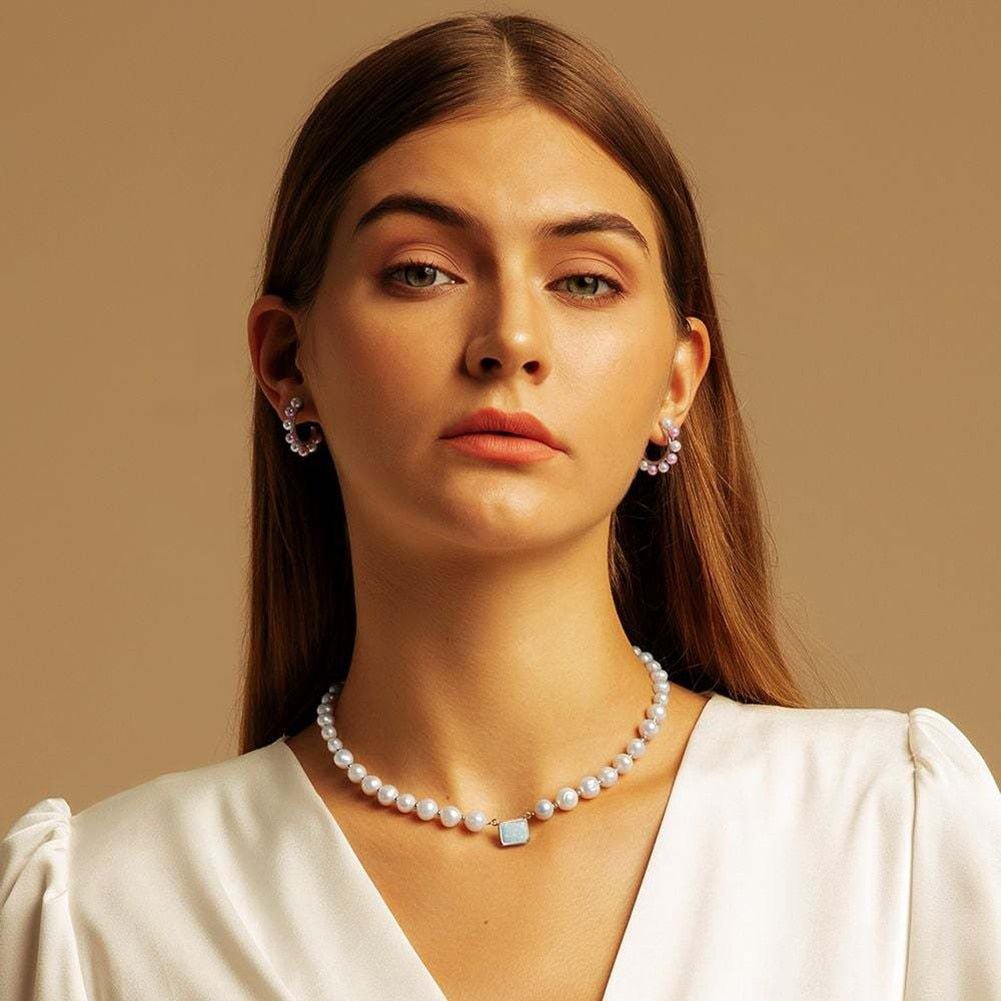 8mm Pearl Gemstone Choker Necklace 14K - ICECI